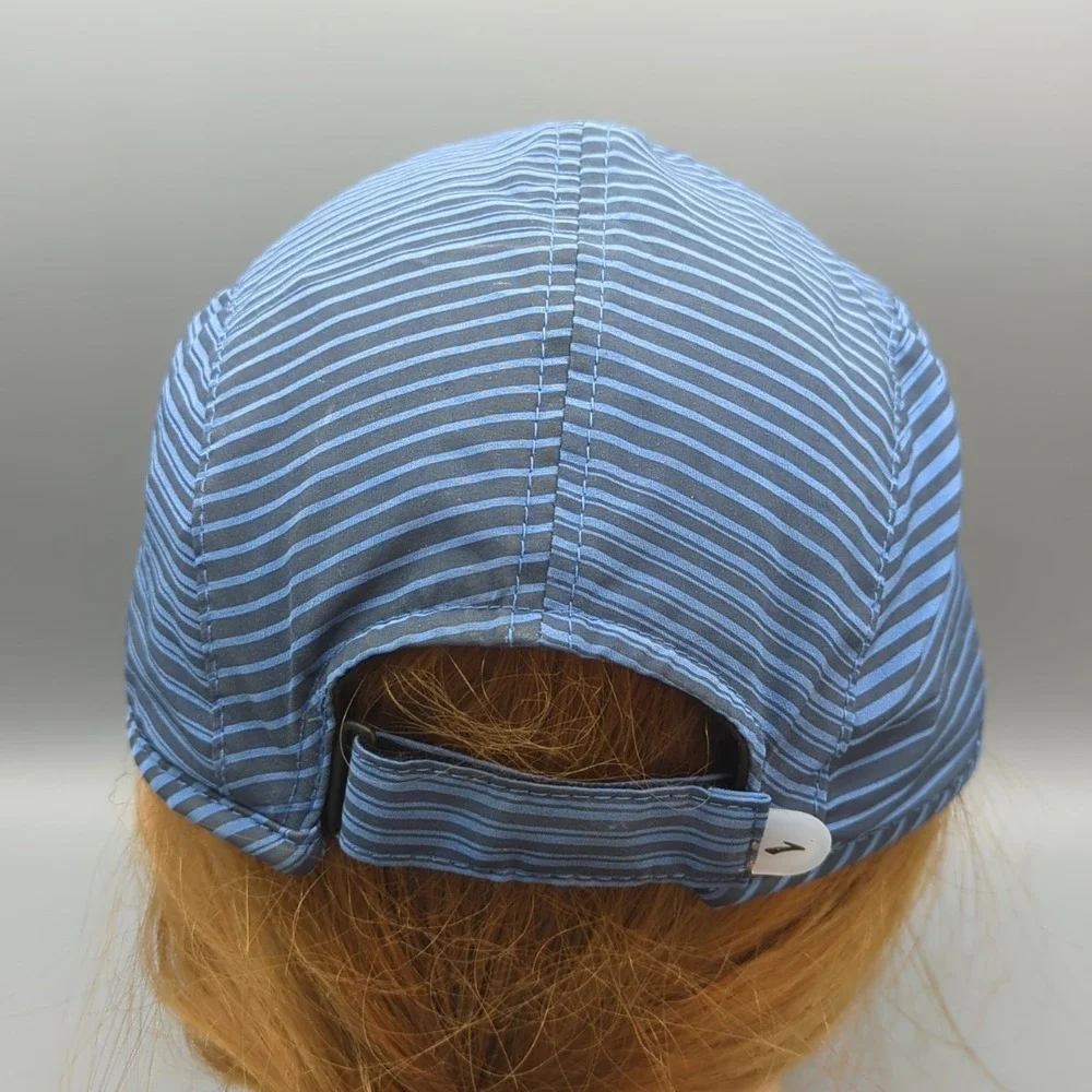 Brooks 5 Panel Hat Cap Strapback OSFA Blue Stripe Running Lightweight Adjustable